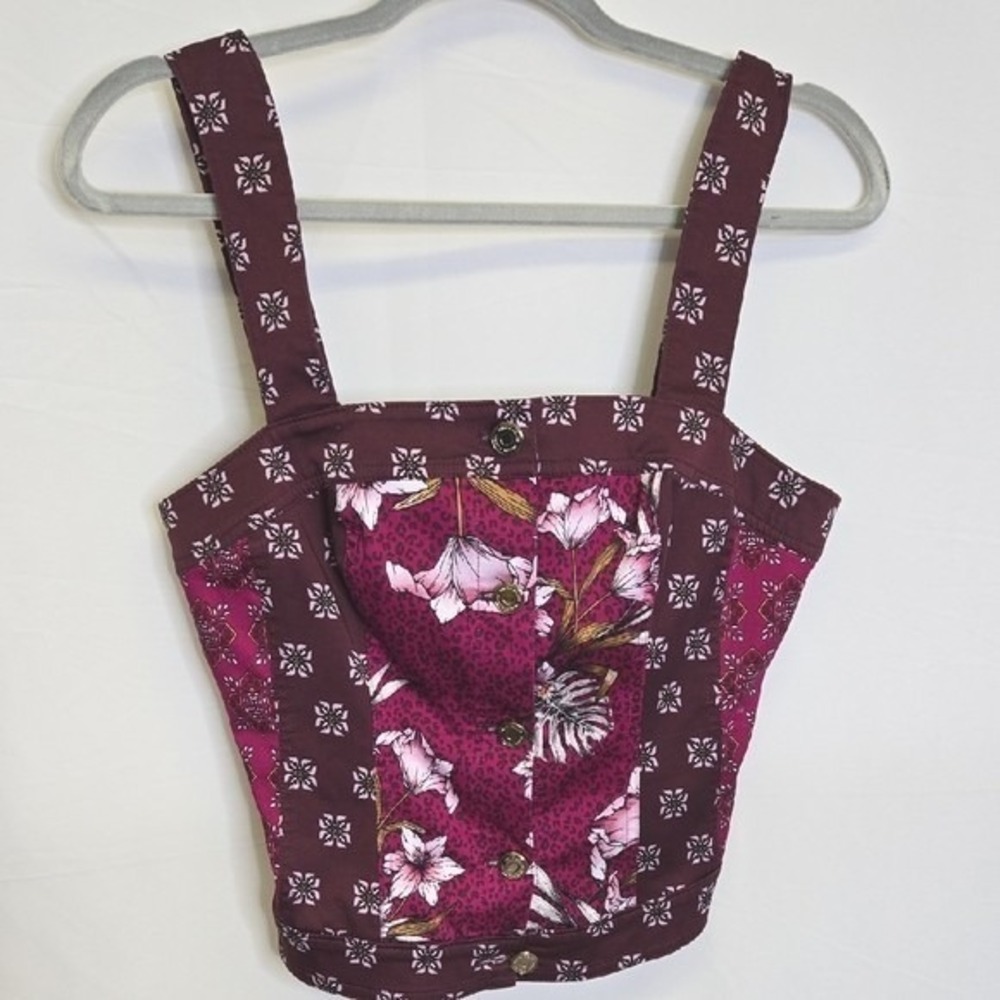 White‎ House Black Market Mixed Print Bodice Tank Top Spring Pink Burgundy 8P